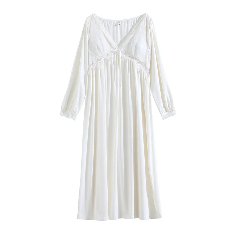 Sexy Nightgown Cotton Women's Spring And Autumn Long Sleeve Long Vintage Palace Princess Style Sweet Lace Thin Pajamas