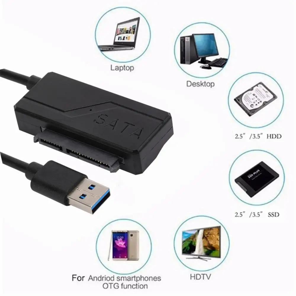 

Медный кабель привода, Высокоскоростной Переходник Sata-Usb, прочный кабель адаптера привода, Черный адаптер для жесткого диска, совместим с Usb ...