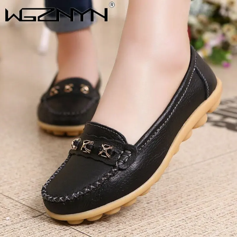 

Мокасины женские из натуральной кожи, повседневные прогулочные туфли, без застежки, плоская подошва, дышащие, большие размеры, весна-осень