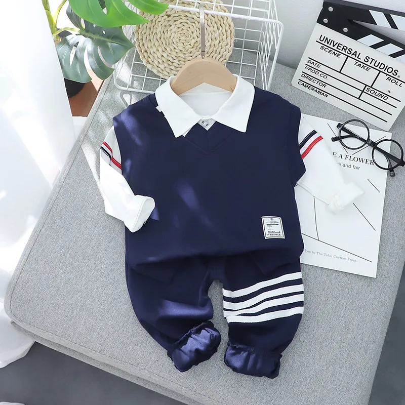 

Cotton Boys Spring Autumn Clothing Sets Toddler Vest+Long Sleeve Shirt+Pants 2pcs Sports Suits Infant 1-5 Years Clothes Sets B7