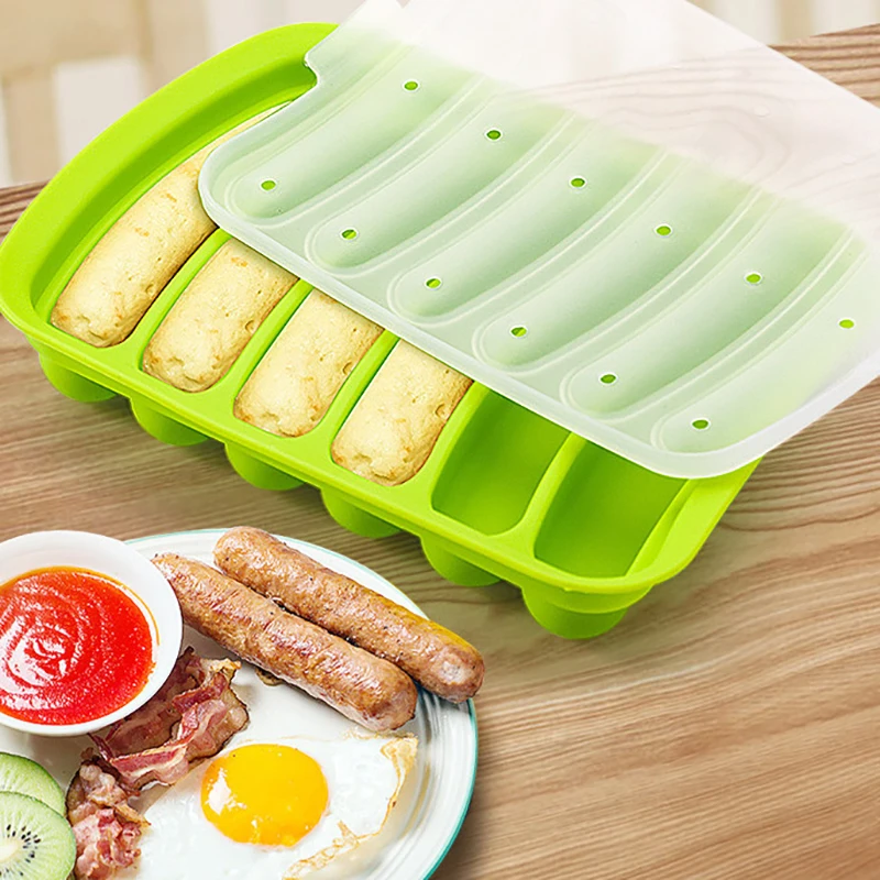 

Sausage Maker Mould 6 Grids Silicone DIY Ham Hot Dog Making Moulds With Lid Kitchen Household Sausages Cake Baking Tools Molds