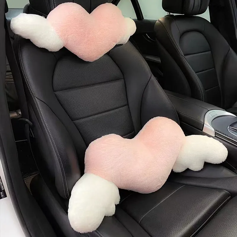 

Heart-Shaped Car Headrest Plush Love Neck Pillow Seat Universal Lumbar Pillow Support Accessories Back Car Cushion F2E0