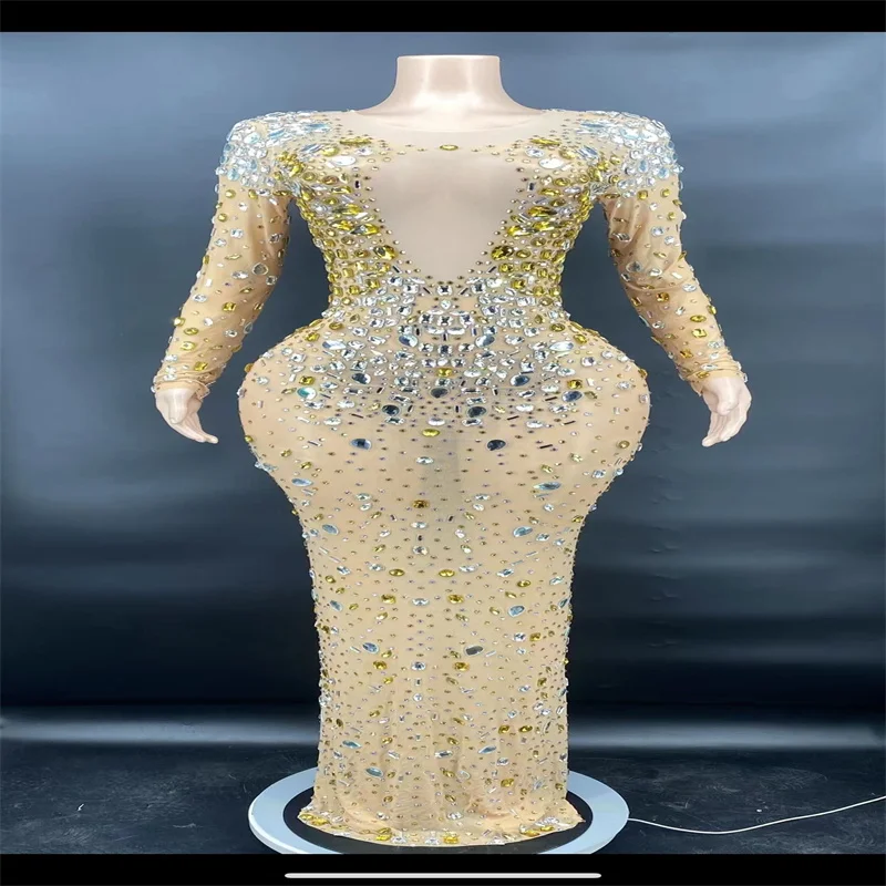 

H321 Full New Rhinestones Jumpsuit Host Awards Ceremony Long Sleeves Slim Fashion Indoor Festival Elastic Stretched Future Show