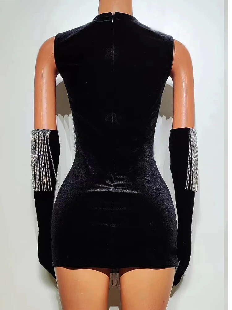 Высококачественное популярное эластичное платье с бахромой и бриллиантами +