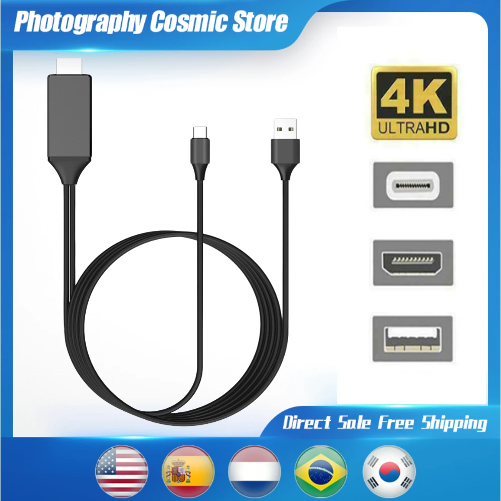 1 8 м HDMI кабель USB Type C к 4K 60 Гц UHD зеркальный зарядный цифровой AV видео адаптер для