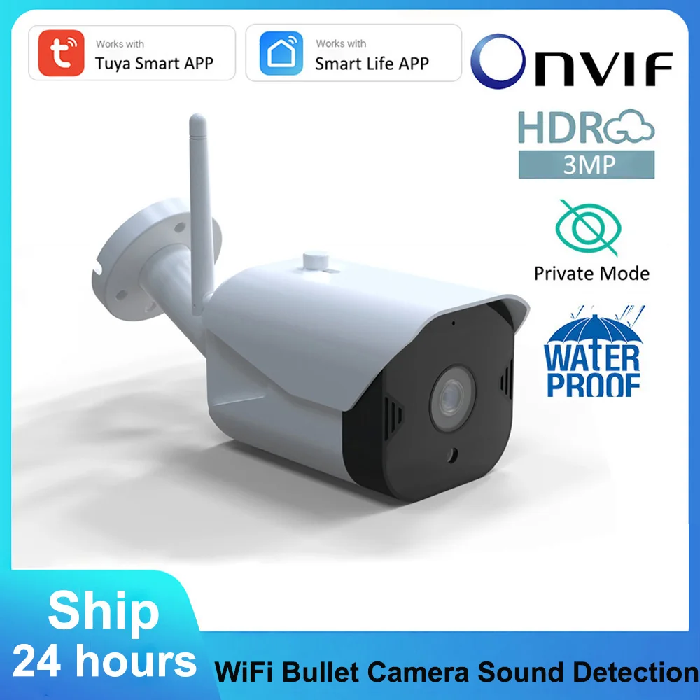 

Tuya 3MP Outdoor WiFi Bullet Camera ONVIF 1080P IP66 Sound Detection Security CCTV Surveillance Wireless Broswer View IP Cam