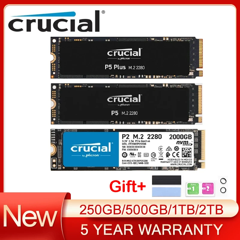 

Crucial SSD P5 Plus/P3 Plus PCIe 4.0 & P3/P2 PCIe 3.0 500GB 1TB 2TB 3D NAND NVMe M.2 2280 Gaming Solid State Drive 4T hard drive