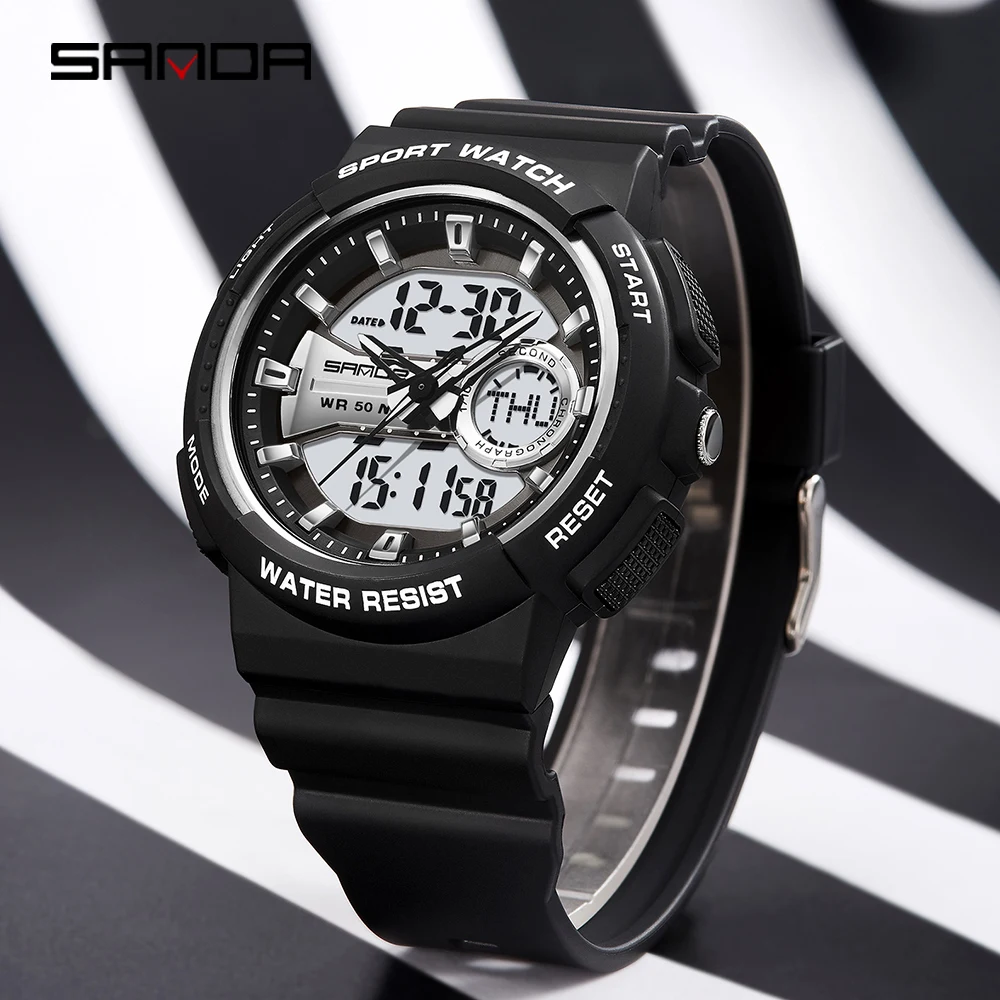

SANDA Fashion Sports Waterproof Watch Men Top Luxury Brand Military Digital Quartz Wristwatch Mens Dual Display Backlight Clock