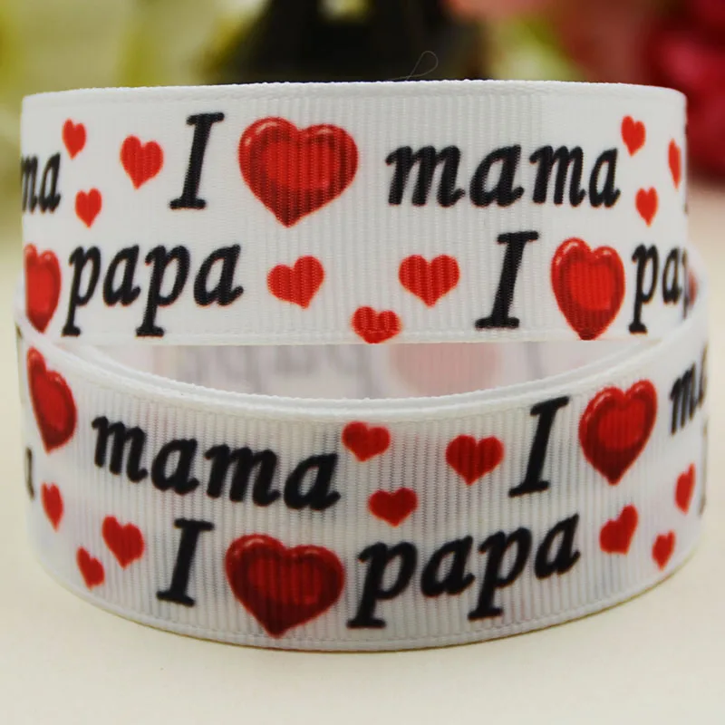 

Репсовая вечерние та с принтом «I love mama & papa», 22/25/38/75 мм, 10 ярдов