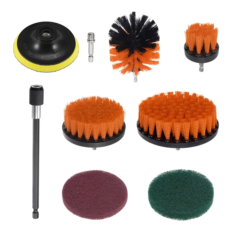 

12pcs Drill Brush Set Wash Cleaning Brushes Tool Power Scouring Pads with Extension Rods Car Wheel Tire Glass Window Dusty Brush