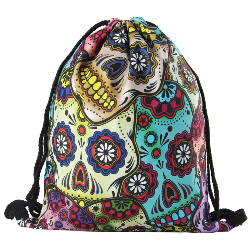 

Skull Printed Drawstring Bag Organizer with Drawstring Pockets Women Punk Style Backpack 2022 New School Bags