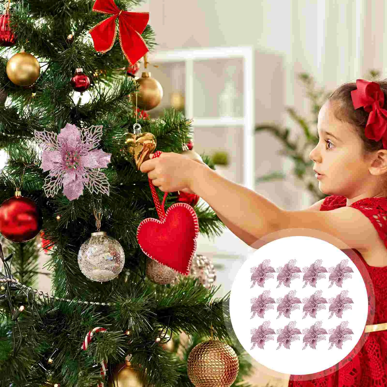 

Poinsettia Christmas Flowers Artificial Glitter Tree Flower Wreath Picks Hollow Fake Artificiales Flores Decorations Ornament