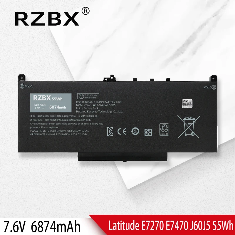 

RZBX J60J5 Replacement Laptop Battery For Dell Latitude E7270 E7470 E7260 R1V85 MC34Y 242WD NJJ2H 1W2Y2 J6OJ5 451-BBSY 7.6V 55Wh
