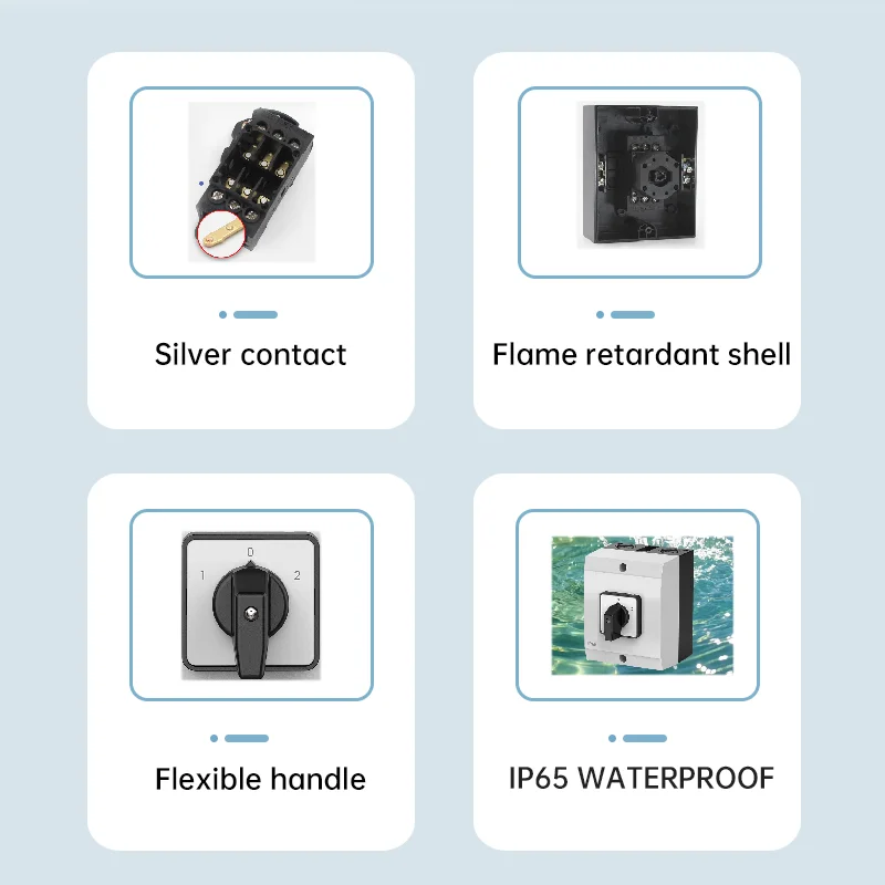 Фото IP65 4P40A 3-позиционный поворотный селекторный переключатель 1-0-2 с водонепроницаемой коробкой, трехпозиционный резервный переключатель №5