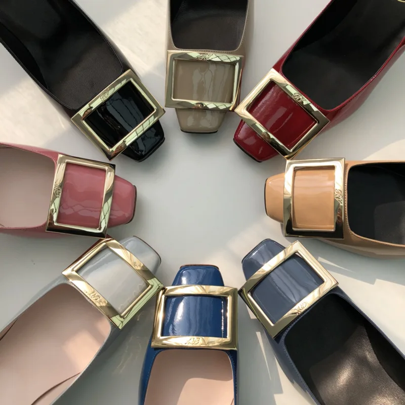 

2023 квадратные искусственные высокие каблуки, однотонные профессиональные туфли, новый стиль для женщин