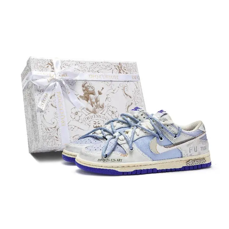 【Настроить】Nike Dunk Обувь для скейтбординга Мужские низкие синие/серые кроссовки