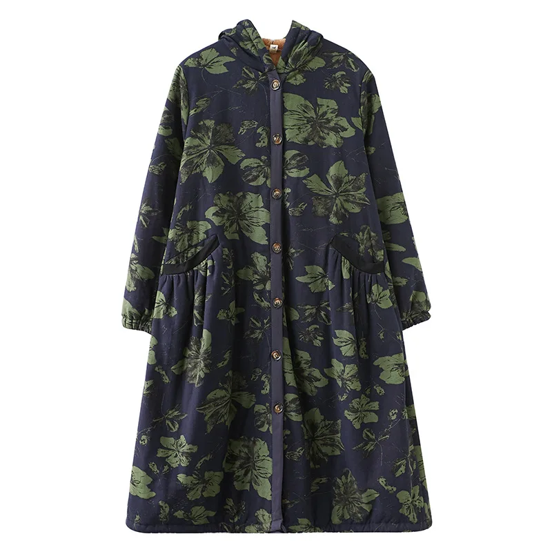 Women's Cotton Coats Winter Autumn 2022 New Vintage Print Slim Old Mom's Warm Medium Long Coat Fashion Elegant Keep Warm Parkas