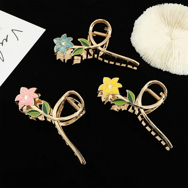 

New Women Metal Hair Claw Barrette Crab Headband Ponytail Clip Elegant Gold Flowers Hair Clips Headwear Hair Accessories