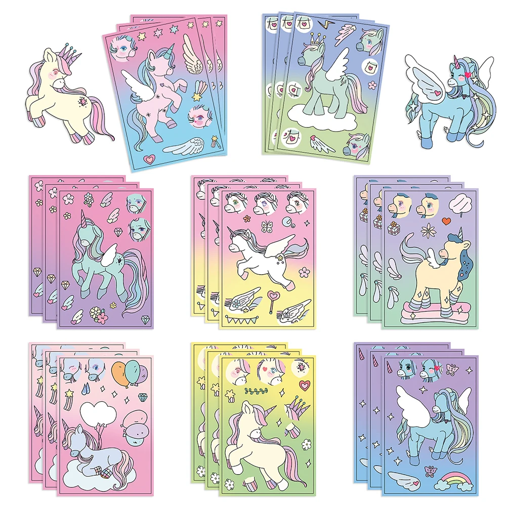 8/16 листов Детский пазл-наклейка Единорог
