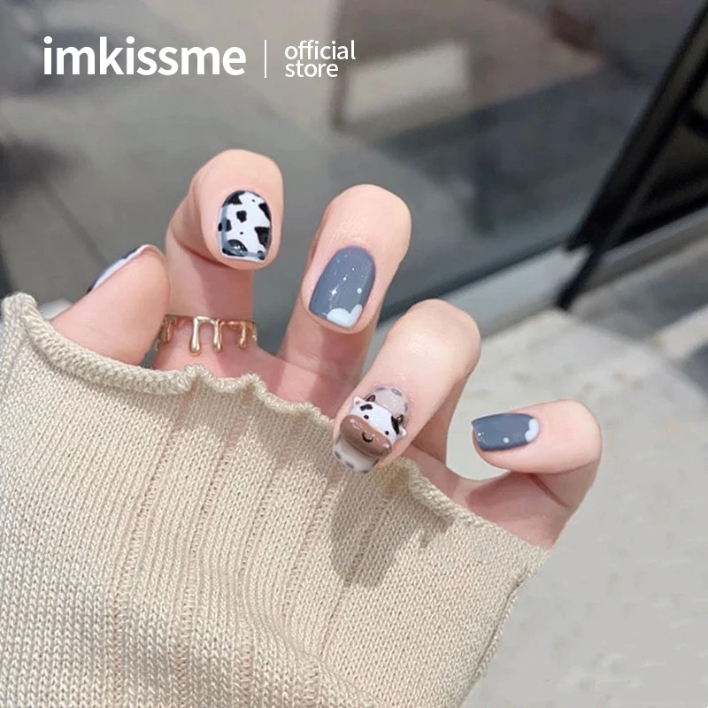 

imkissme 24Pcs Press On Fake Nails With Glue Short Square Artificial False Tips Full Cover Detachable Finished Fingernails Tips
