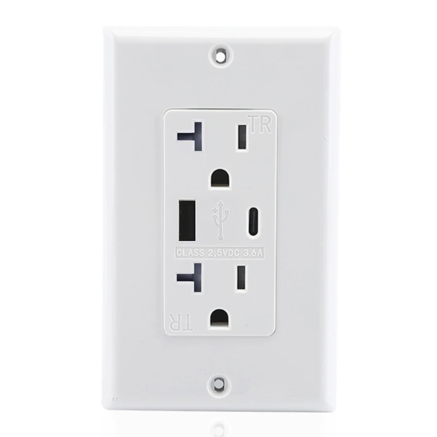 

15A 20A US Standard Wall Decora Duplex Receptac With USB Type A+C Electrical USB Receptacle Outlet With Plate 3.1A 3.8A