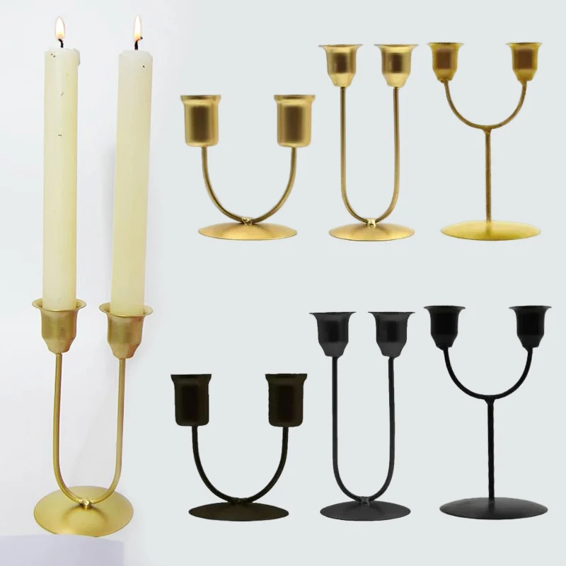 

1PC Candlestick Metal Centerpiece Decoration Prayer Candle Holder Candle Stand 2 Arm Candelabra Dinning Table For Wedding