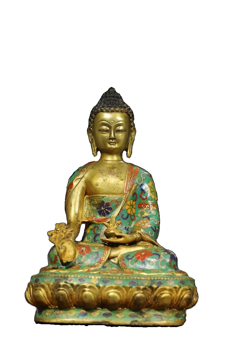 

MOZART Home Worship Cloisonne Copper Medicine Buddha Statue Chinese Traditional Style Antiques Fine Art Gifts Crafts