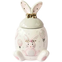 cute pink sculpture ceramic rabbit candy snack storage jar home decor living room dried fruit jar kitchen food container