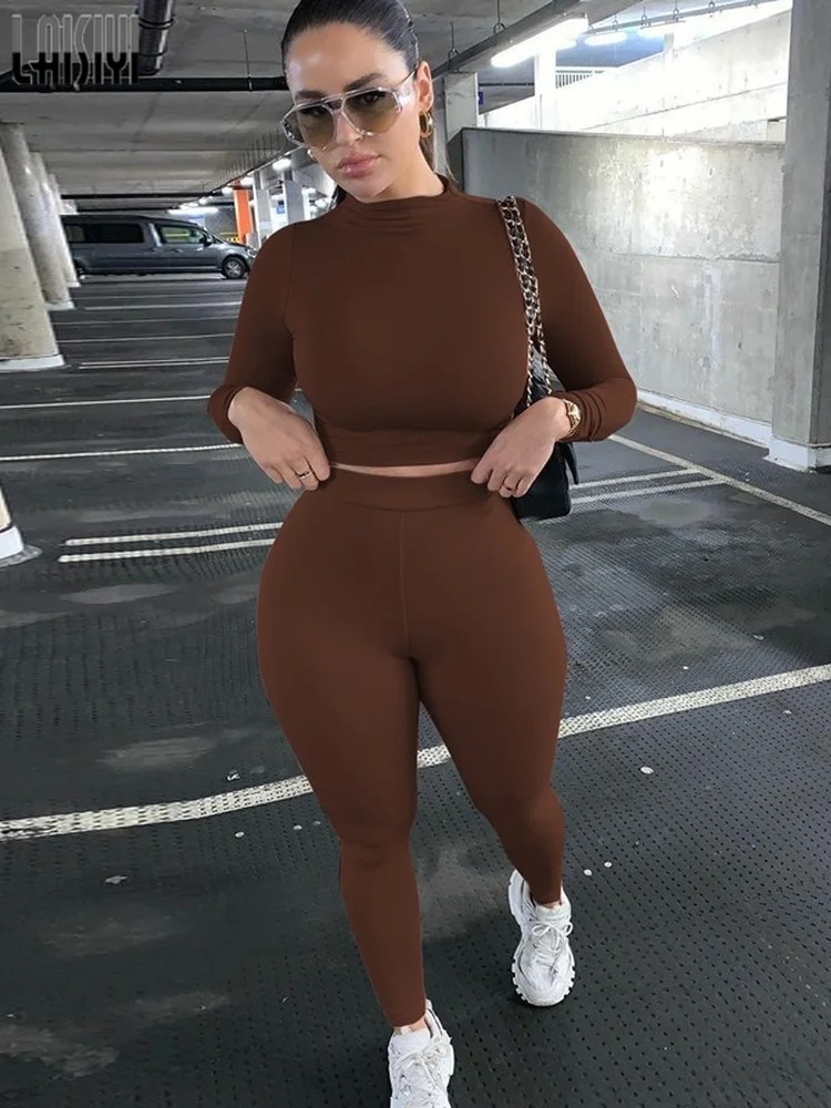 

LAISIYI Women's Two Piece Tracksuit Set Long Sleeve Crop Top High Waist Leggings Slim Sweatsuit Workout Matching Sets for Women
