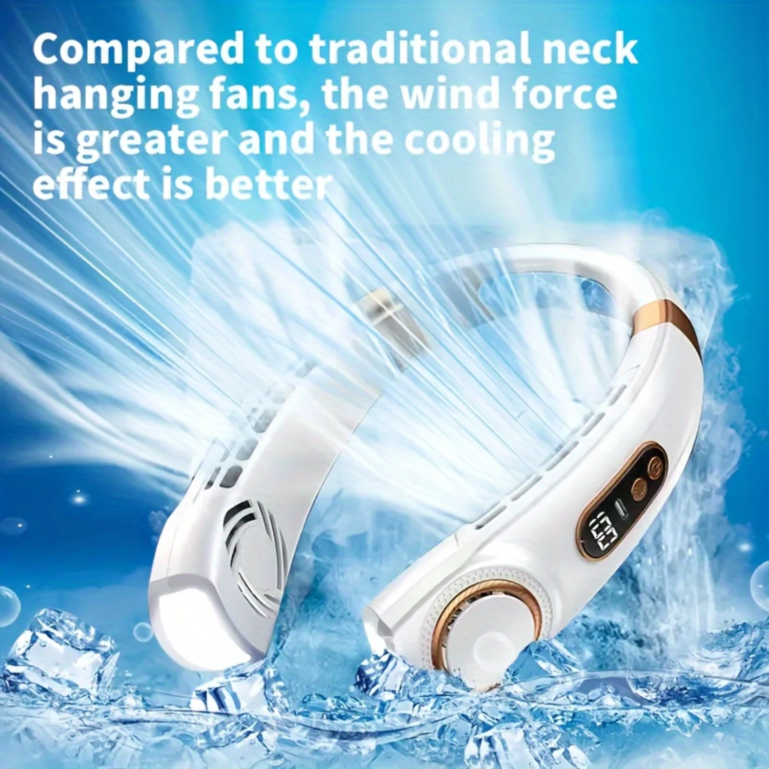 1pc Portable Neck Fan With 5-Speed Adjustable Bladeless Hanging Design USB Rechargeable LED Digital Display Quiet Operat