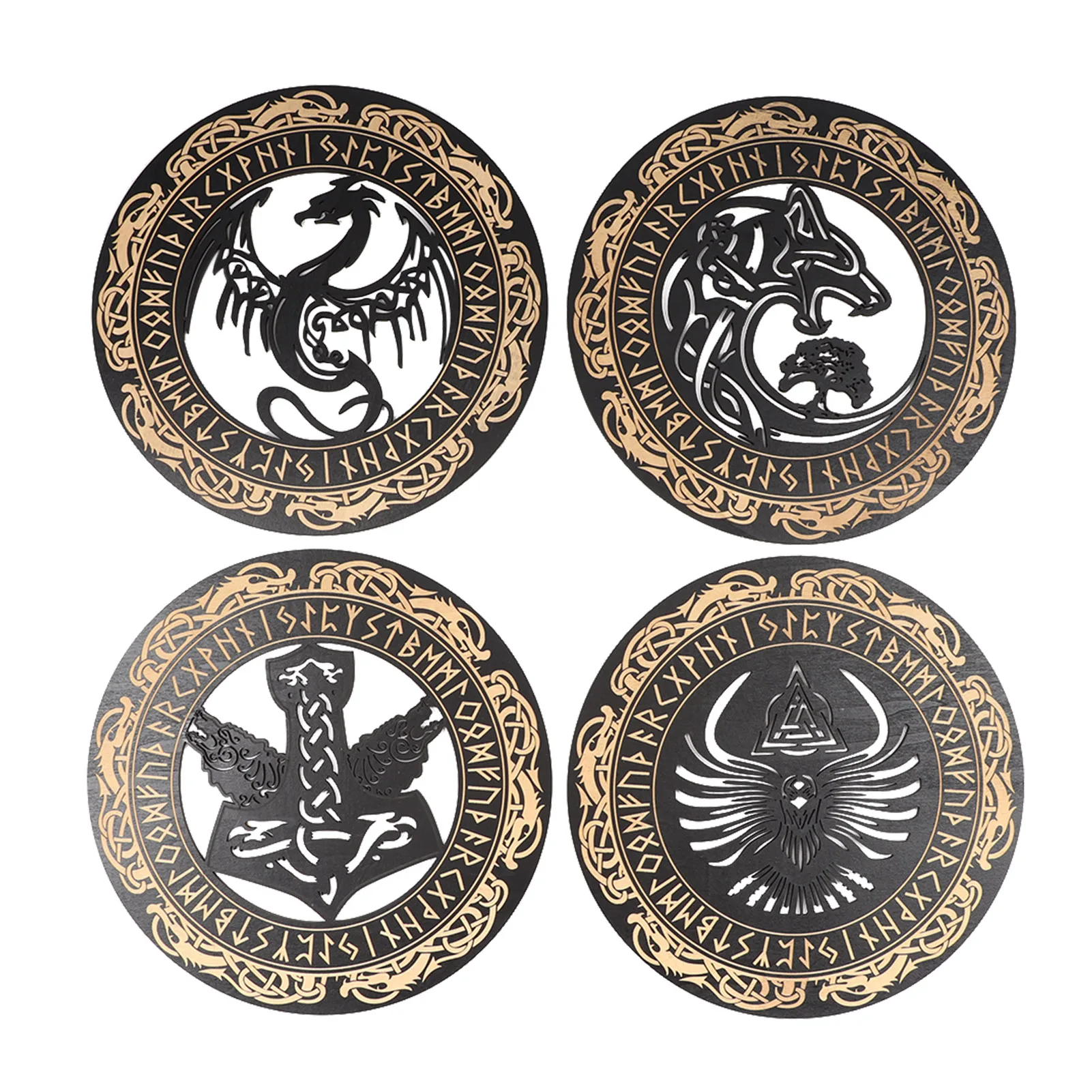 

4 шт., деревянные настенные украшения в стиле викингов