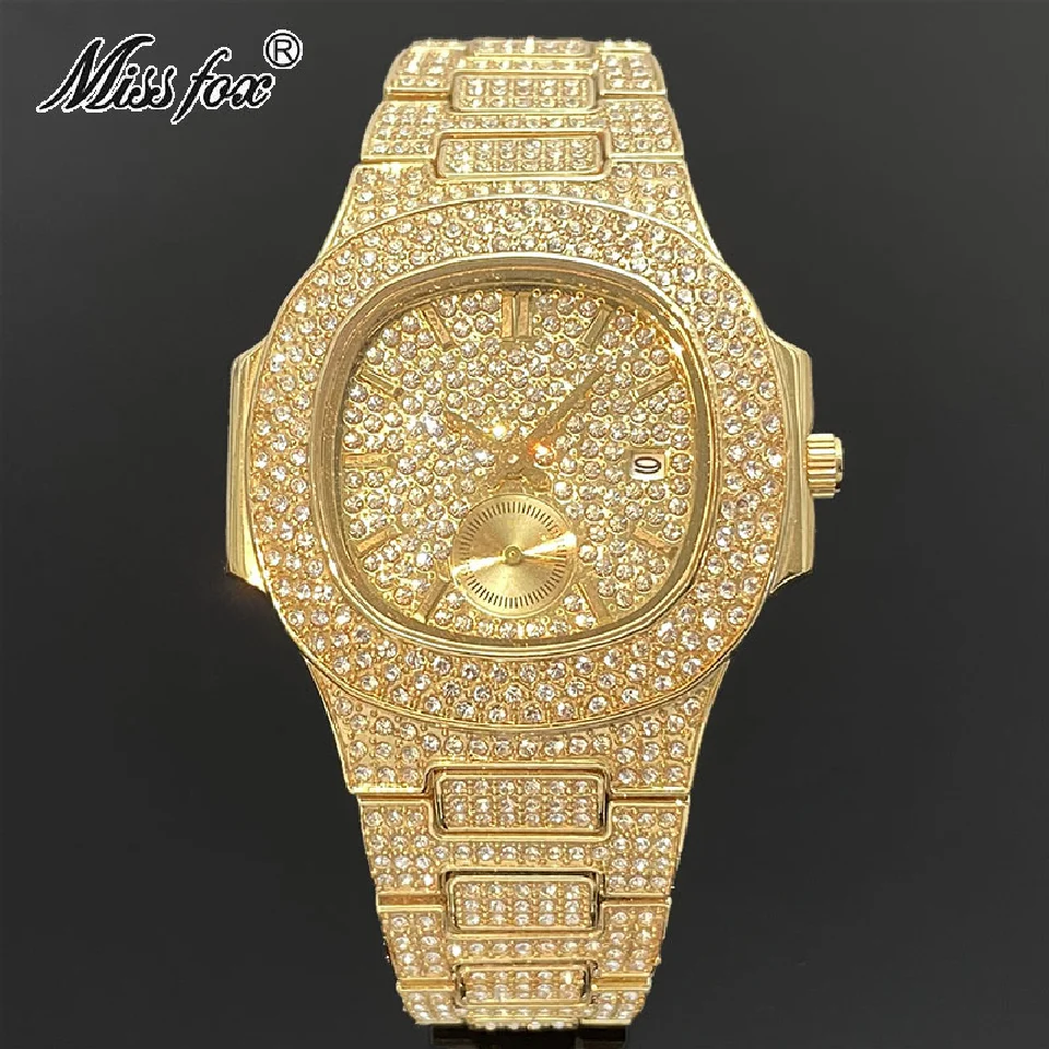 

MISSFOX Fashion Mens Quartz WristWatch Luxury Iced Out Waterproof Watch Male Stainless Steel Automatic Date Clocks Free Shipping