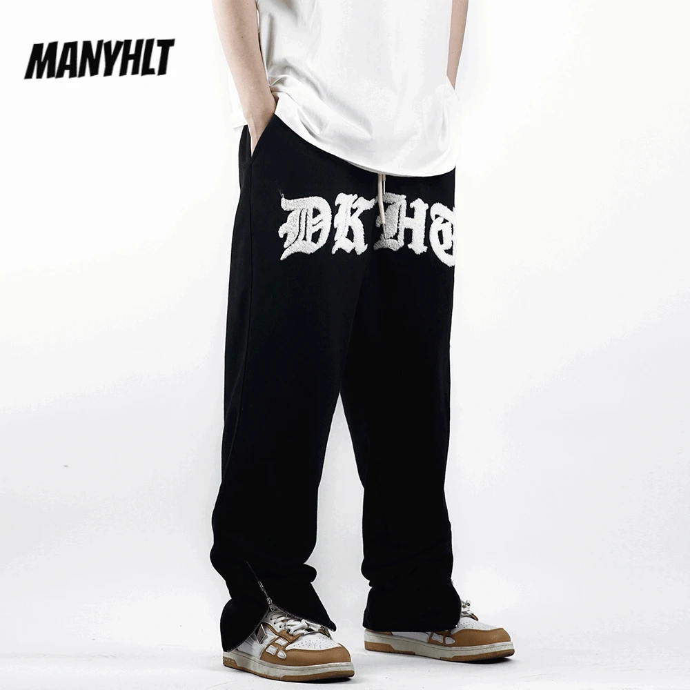 

New Spring High Street Side Zipper Letter Embroidery Straight Washed Mens Pants Retro Oversized Casual Couple Korean Trousers