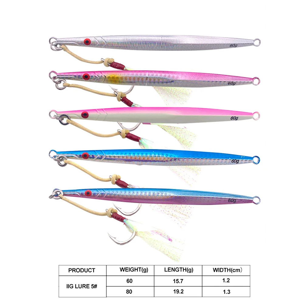 

Metal Jig bait 60g 80g Luminous Sinking Artificial Hard bait jigging lure for freshwater saltwater fishing lure tackle