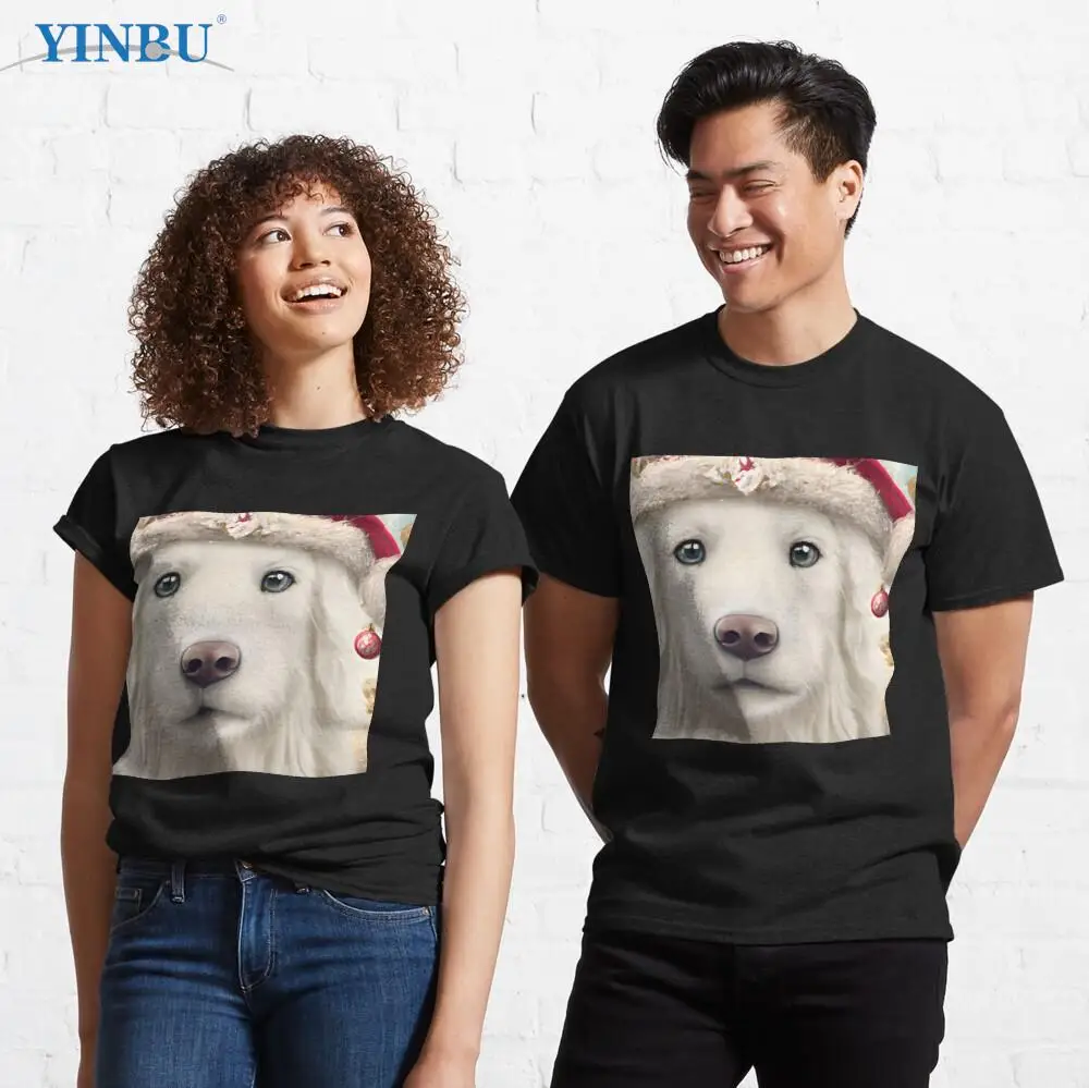 

Christmas Kuvasz Wearing A Santa Hat Classic t shirt fashion men clothing 2023 funny shirt