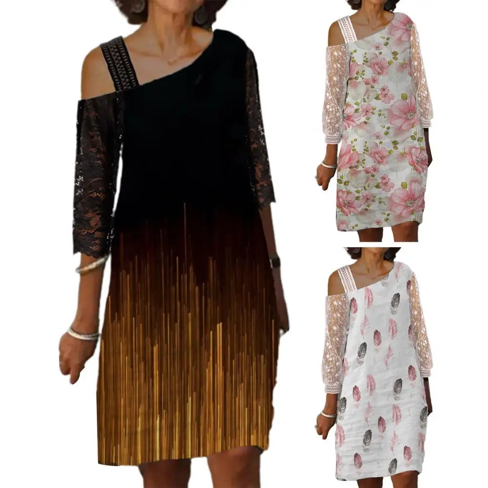 Женское платье на одно плечо летнее из сетчатой пряжи с рукавом 2024 и цветочным