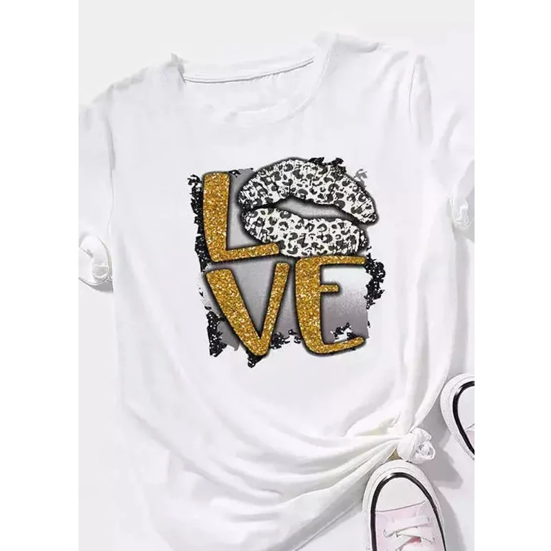 Женская футболка с коротким рукавом и круглым вырезом леопардовым принтом |