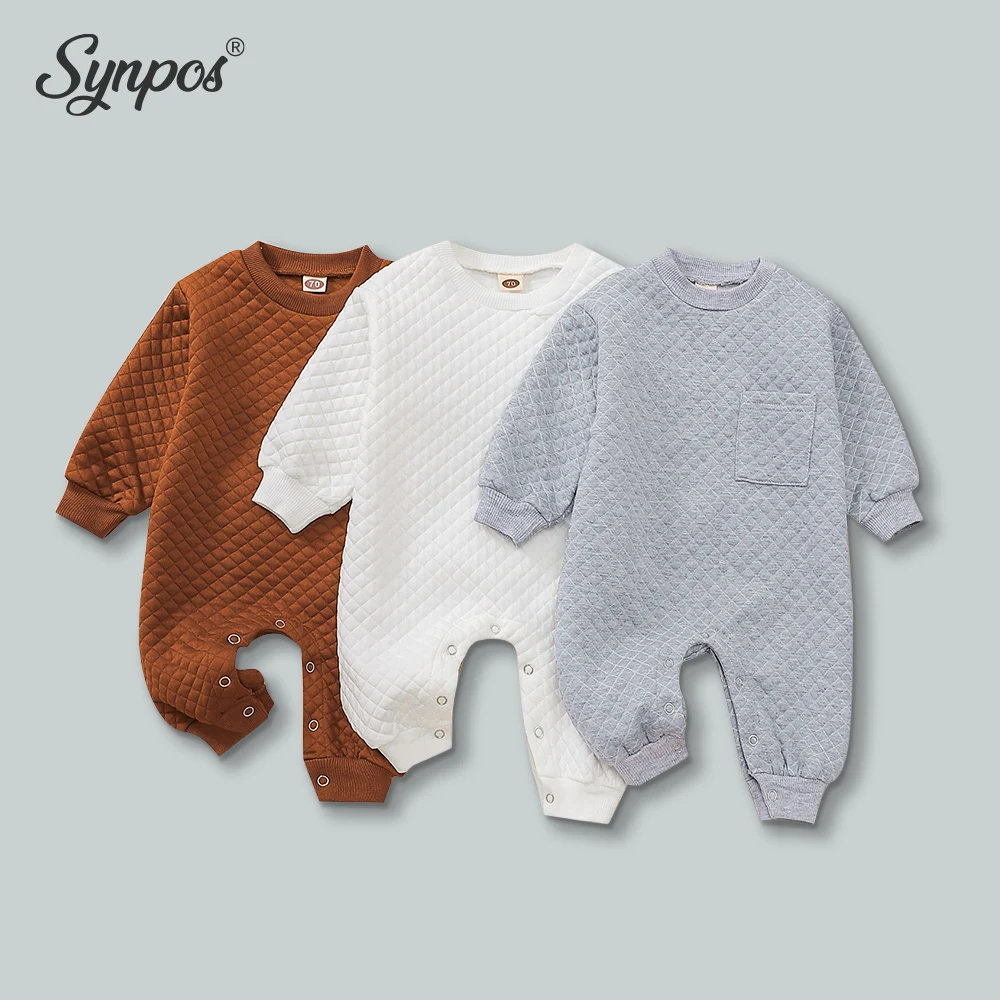 

Synpos Autumn Newborn Baby Boy Cotton Long Sleeve Overalls Toddler Girls Rompers Clothes Infant Solid Color Onesie 0-24 Months