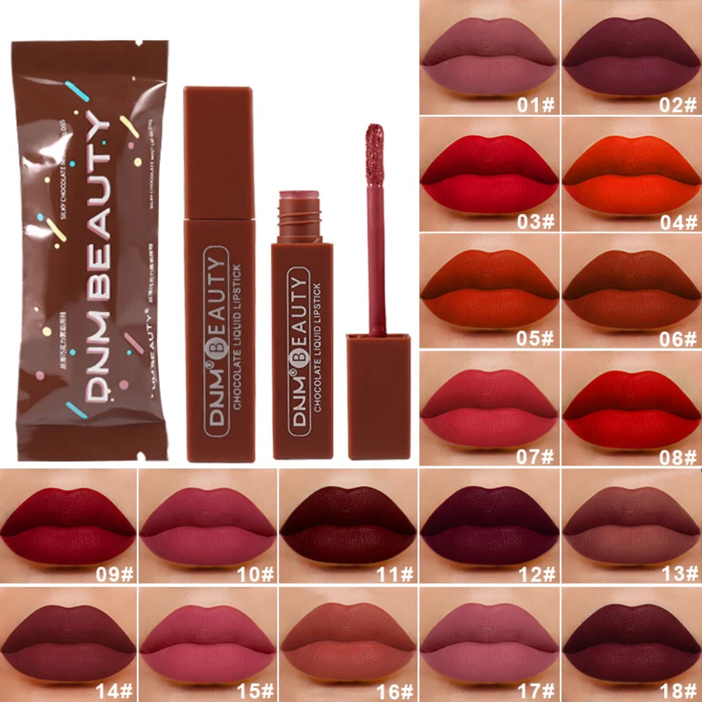 

ELECOOL Chocolate Matte Velvet Lip Glaze Waterproof Lasting Moisturizing Lip Gloss Matte Non-stick Cup No Fading Lipstick Makeup