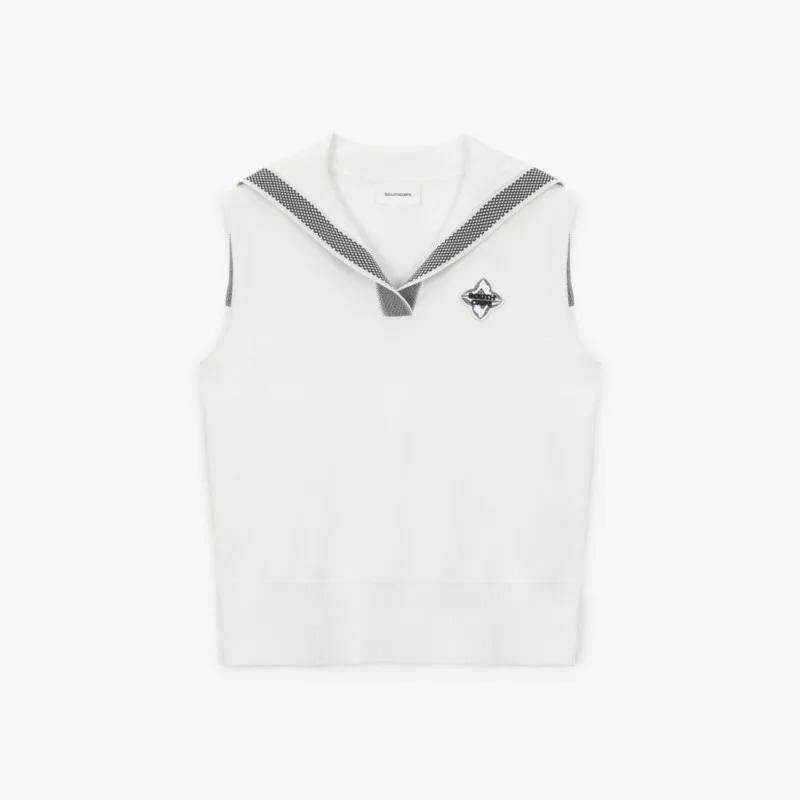 Women's Sailor Collar Hooded vest Casual V Neck Sleeveless Vest Tank Top Solid Ribbed Knit Sweater Vests