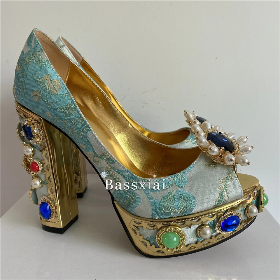 Туфли для вечеринок с заклепками и жемчугом женские туфли-лодочки на массивном