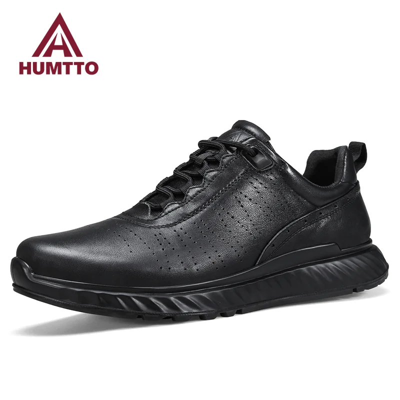 HUMTTO Luxury Designer Sneakers for Men Breathable Trail Running Shoes Men's Sport Mens Tennis Black Leather Casual Man Trainers