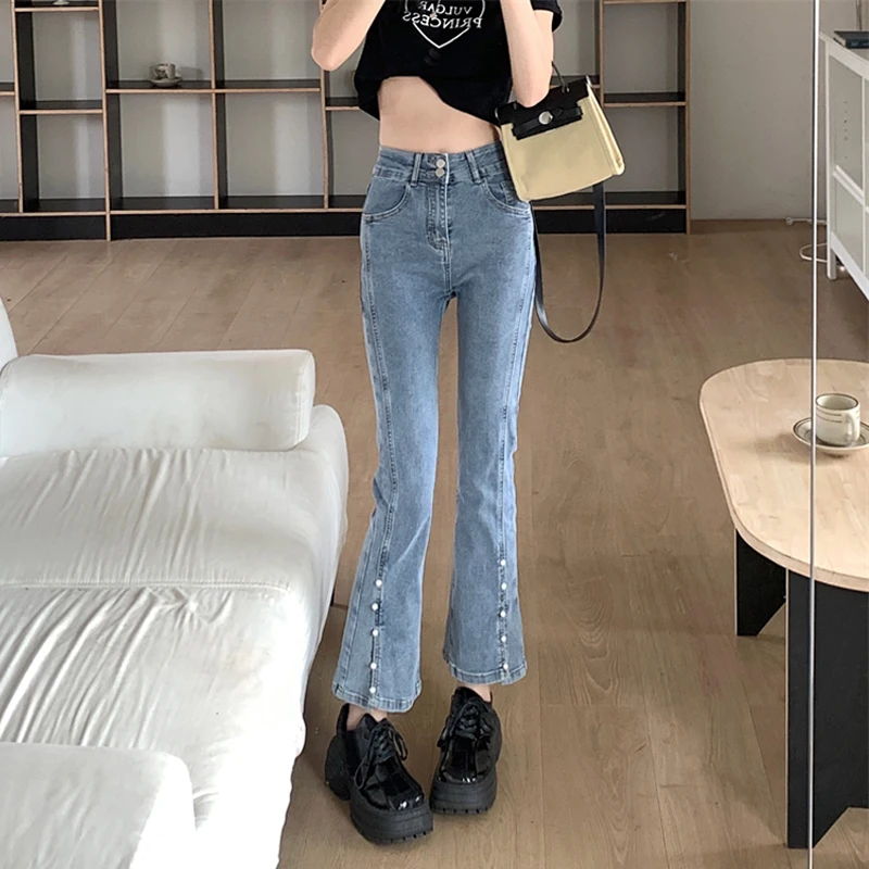 

2022 Fashion Faymusty Cute High Waist Slim Jeans Women'S Summer New Design Slit Anti-Wrinkle Slim Jeans Trend High Street