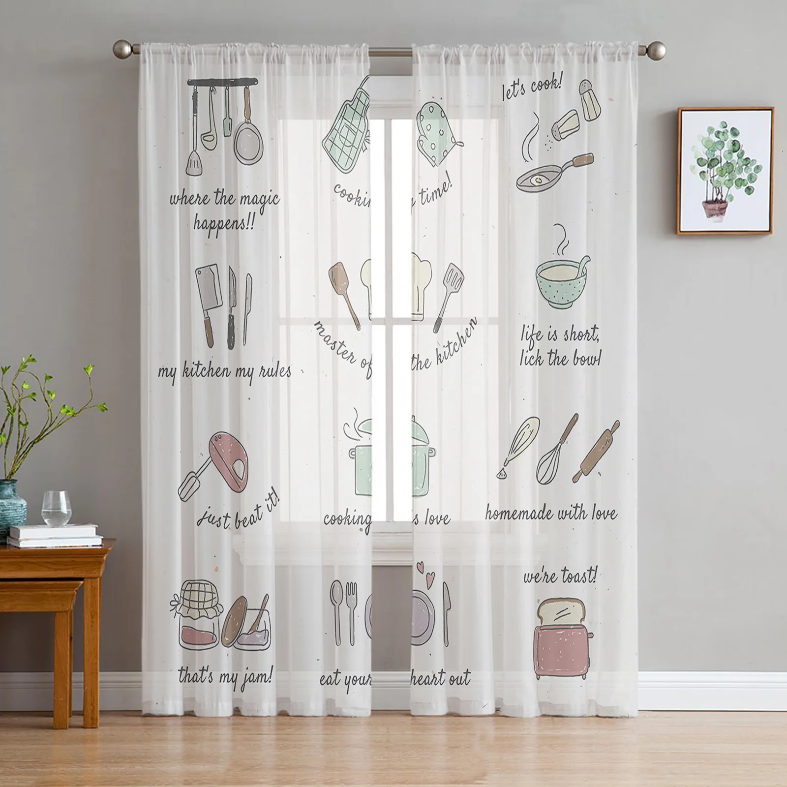 

Kitchen Utensils Shelf Sheer Curtains for Living Room Bedroom Decoration Transparent Chiffon Tulle Voile Kitchen Window Curtain