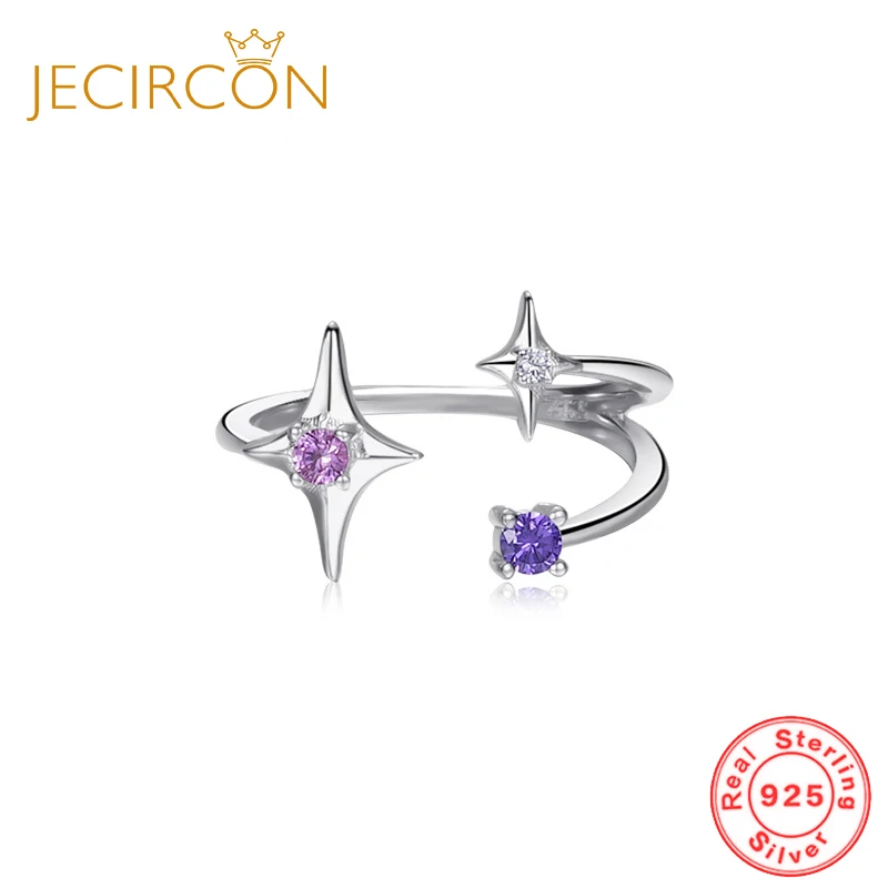 

JECIRCON 925 Sterling Silver Colorful Zircon 4-sided Star Ring for Women Fashion All-match Open Ring Chain Ring Trend Jewelry