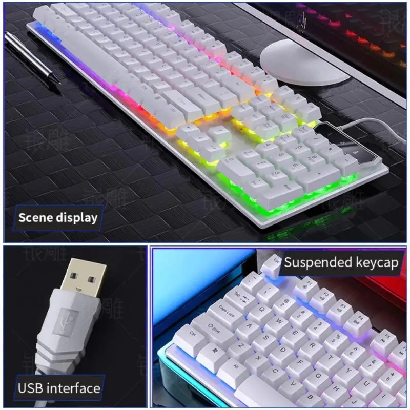 

New 104 Keys Led Backlit Usb Gaming Keyboard Mechanical Feel Wired Keyboard Gamer Ergonomic Folding Foot Support