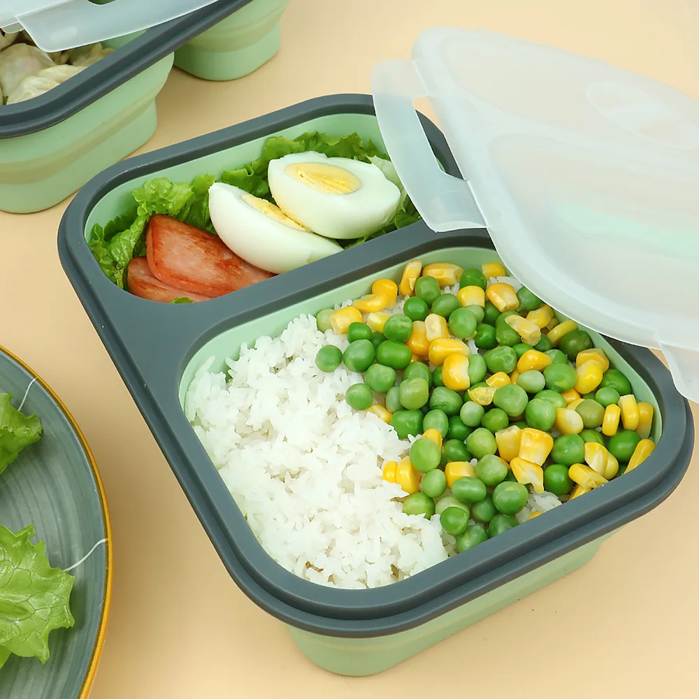 

Силиконовый складной Ланч-бокс с прямоугольным отсеком, портативная посуда, складная миска