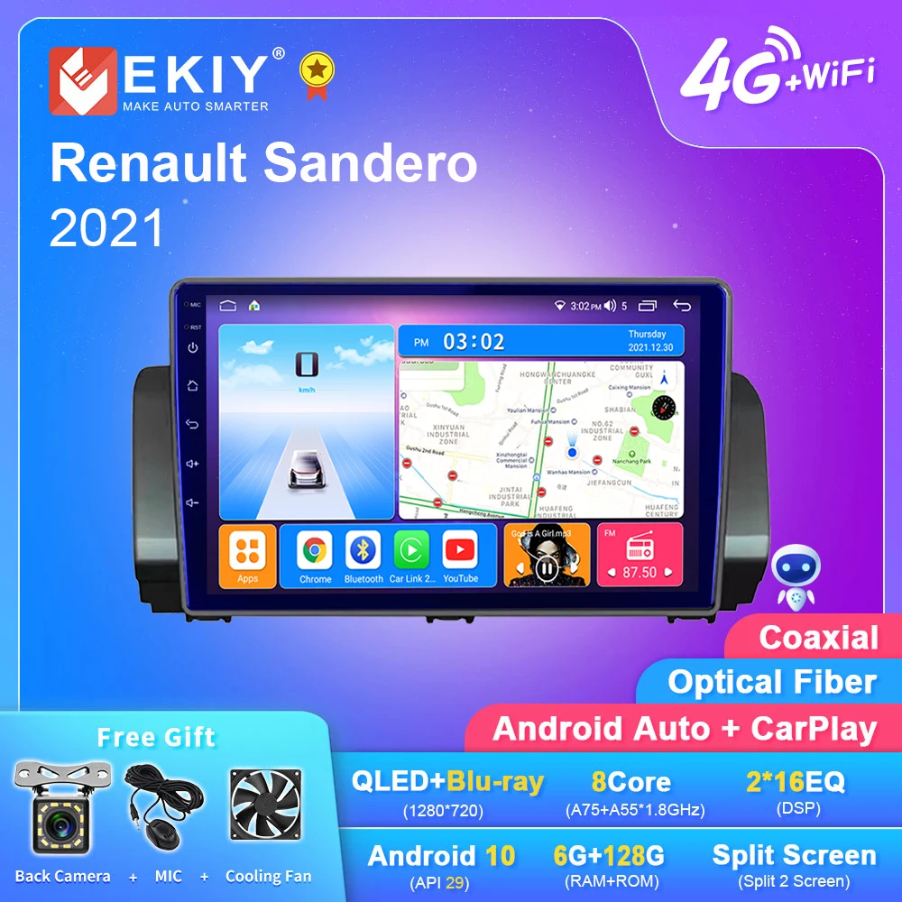 

EKIY T7 QLED DSP Android 10 авто радио для Renault Sandero 2021 стерео автомобильный мультимедийный видеоплеер 2din Carplay HU навигация GPS, DVD