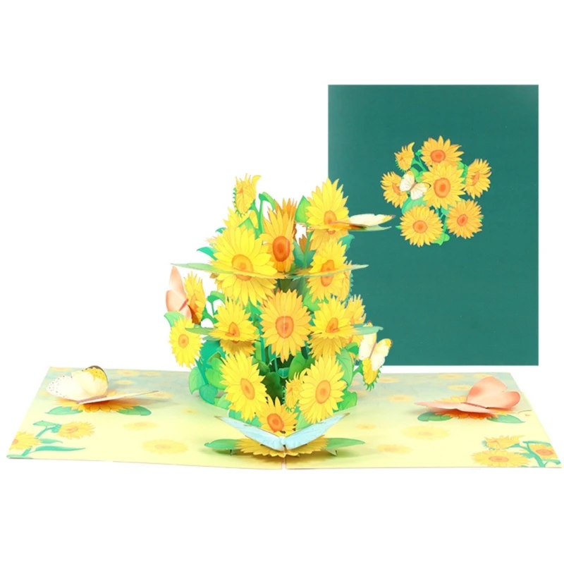 

3D Pop-Up Mothers Day Cards Sunflower Greeting Card with Envelope for Mom Wife Birthday Sympathy Get Well Anniversary