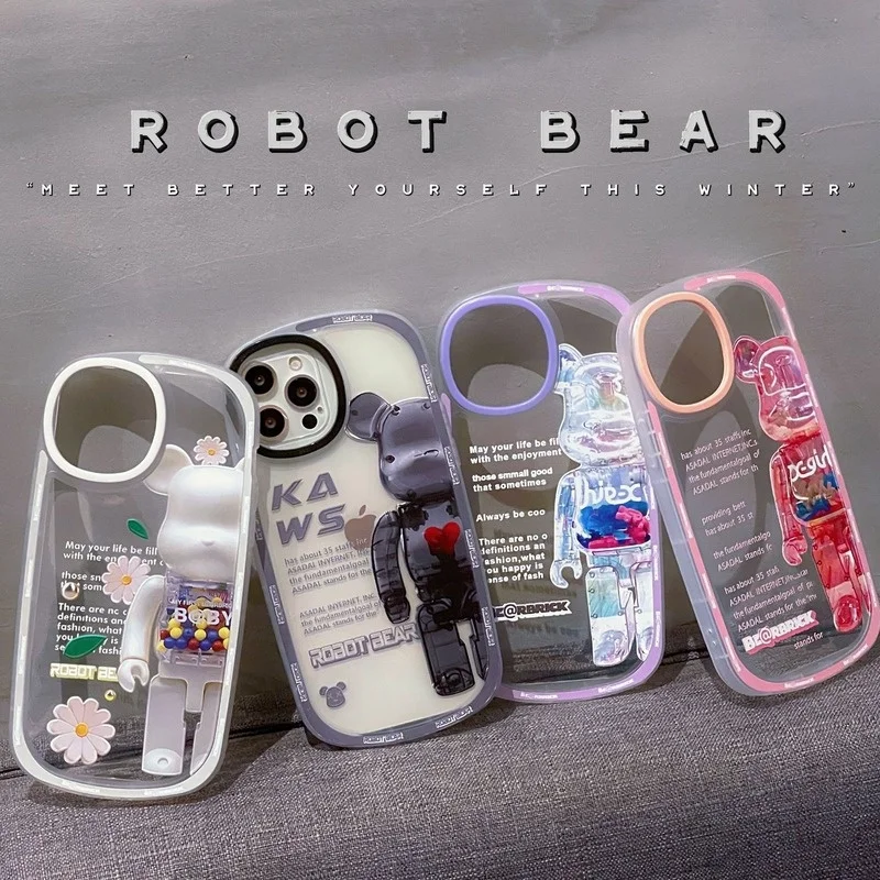 

Fashion Robot Bear Transparent Phone Case Cover for IPhone 7 8 Plus 11 12 13 Pro X XR XS Max Shockproof Case for IPhone 13 Cases